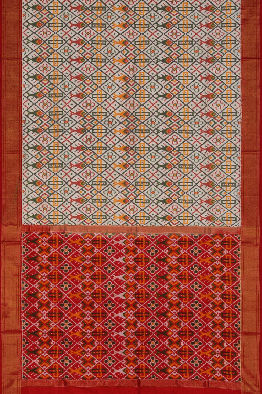 Image of Pochampally Ikat Silk Off-White Saree